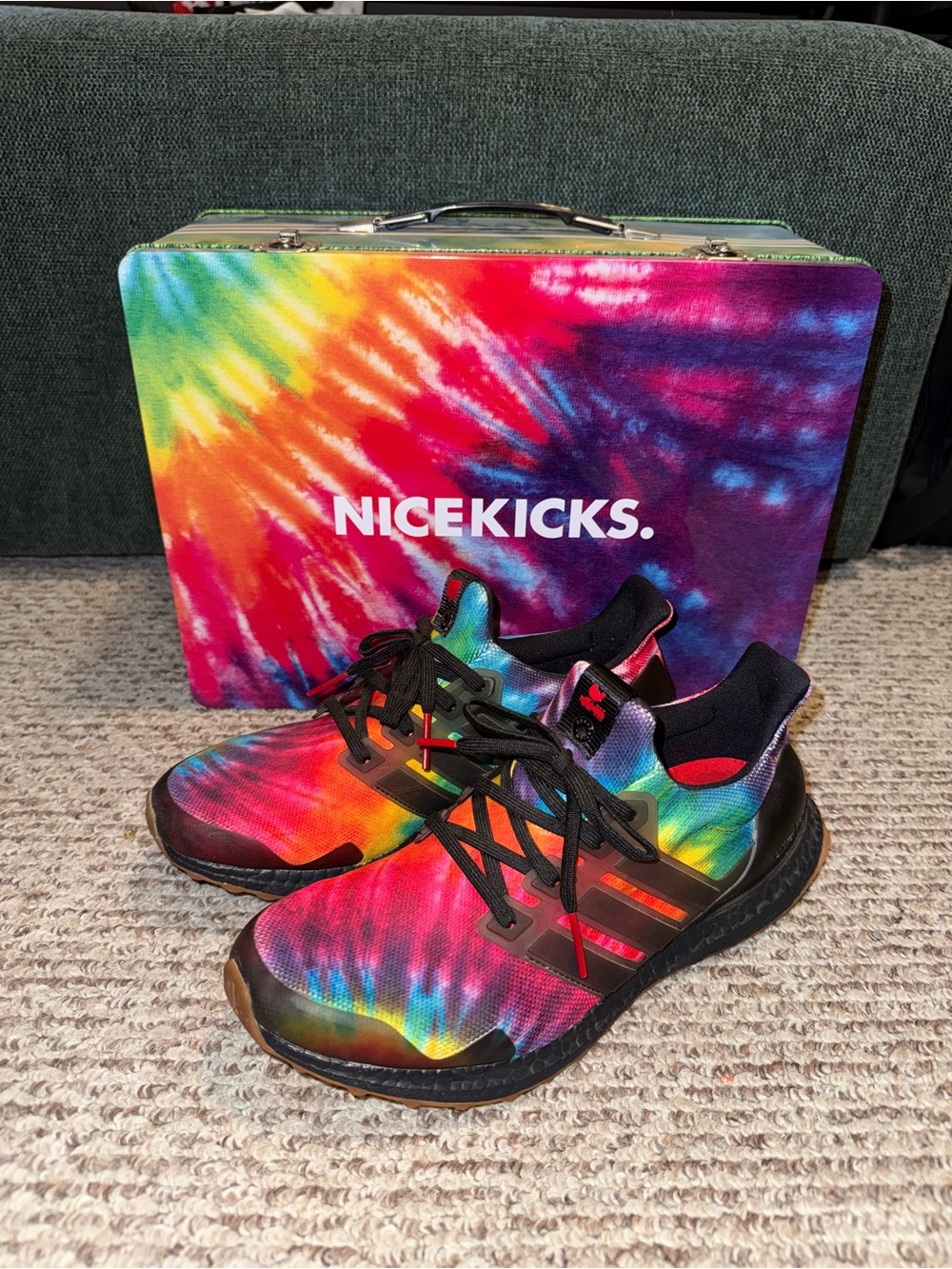 ADIDAS ULTRABOOST X NICE KICKS BLACK RAINBOW TIE DYE WORN ONCE MEN’S 8